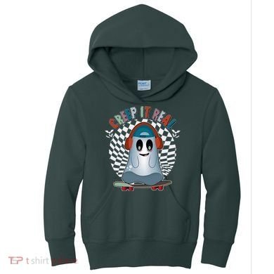 Funny Halloween Creep It Real Skateboarding Ghost Kids Hoodie
