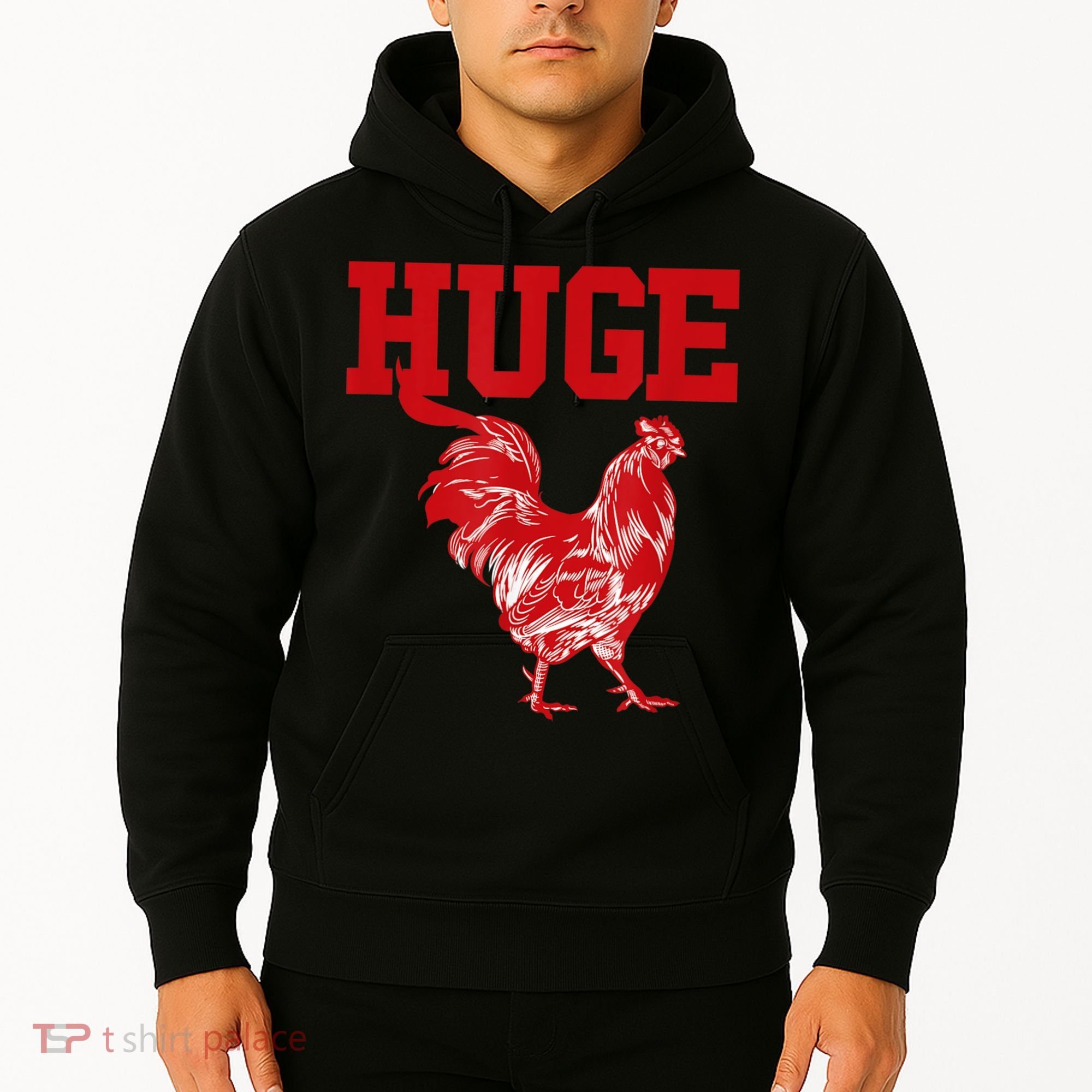 Funny Huge Cock Mens Rooster Graphic Hoodie