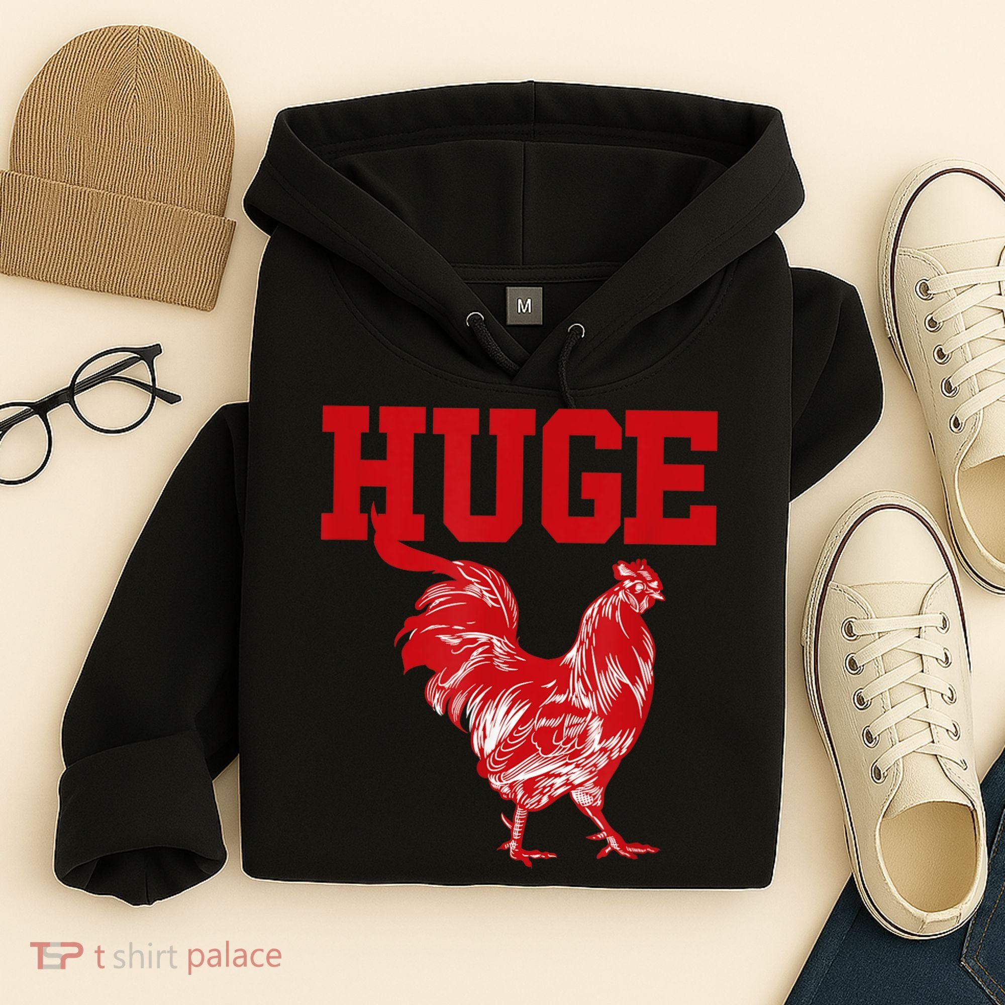 Funny Huge Cock Mens Rooster Graphic Hoodie