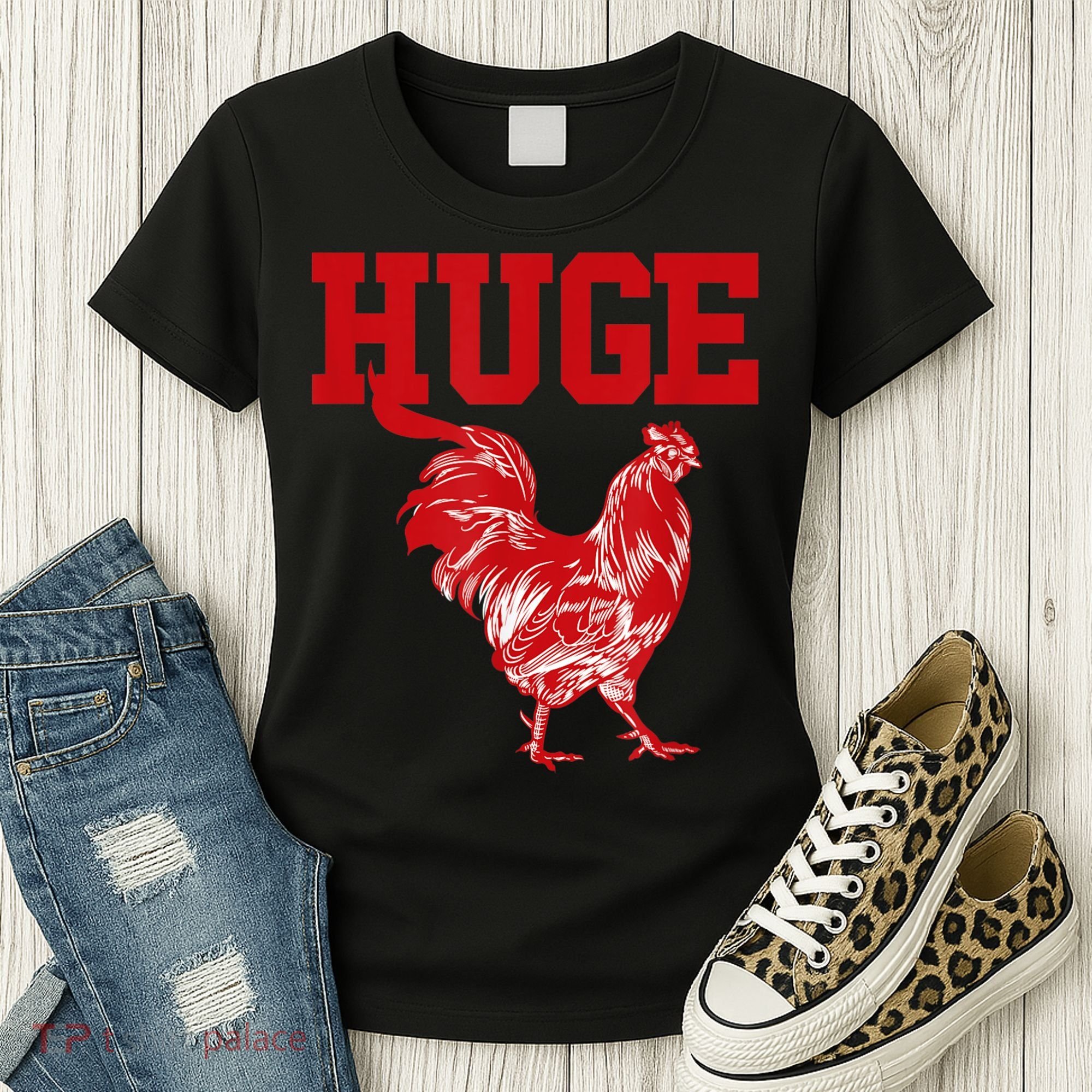 Funny Huge Cock Mens Rooster Graphic Women's T-Shirt