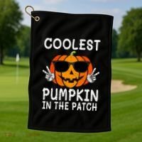 Funny Halloween Coolest Pumpkin In The Patch Glasses Gift Golf Towel thumb 1