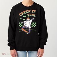 Funny Halloween Creep It Real Skater Skateboarding Ghost Women's Sweatshirt thumb 0
