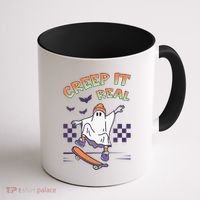 Funny Halloween Creep It Real Skater Skateboarding Ghost Coffee Mug thumb 1