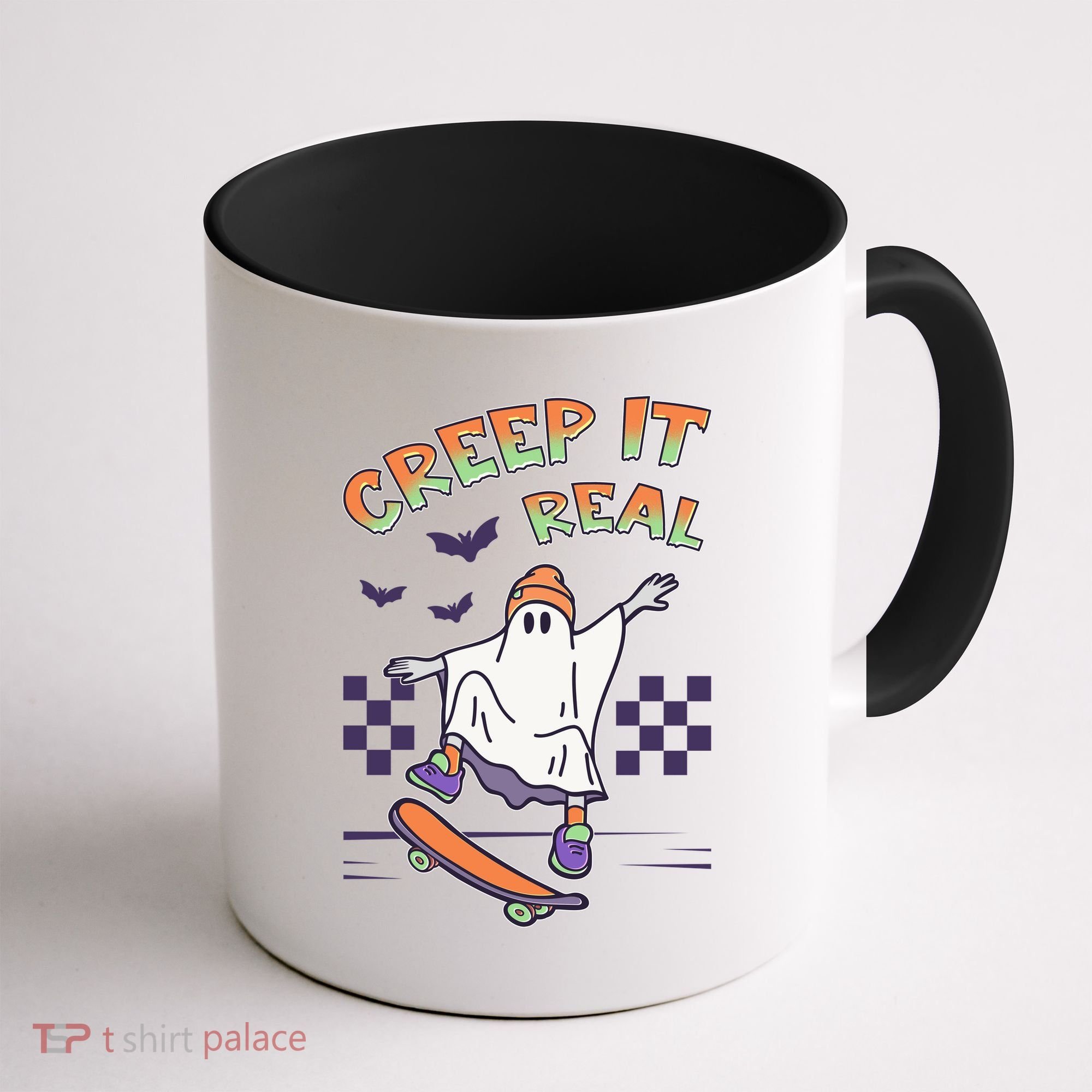 Funny Halloween Creep It Real Skater Skateboarding Ghost Coffee Mug
