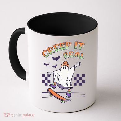 Funny Halloween Creep It Real Skater Skateboarding Ghost Coffee Mug