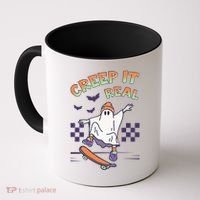 Funny Halloween Creep It Real Skater Skateboarding Ghost Coffee Mug thumb 0