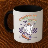 Funny Halloween Creep It Real Skater Skateboarding Ghost Coffee Mug thumb 2