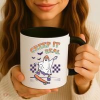 Funny Halloween Creep It Real Skater Skateboarding Ghost Coffee Mug thumb 3
