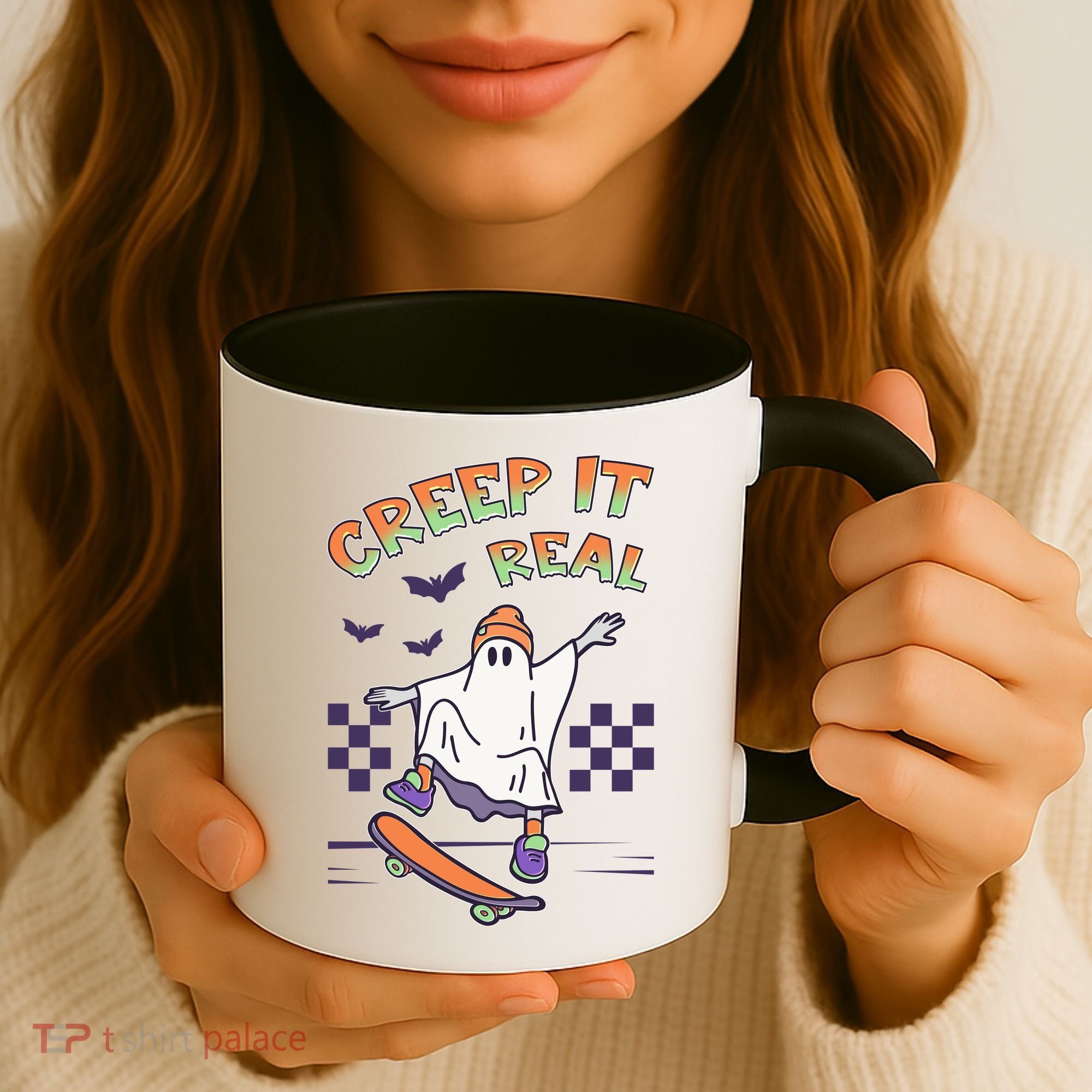 Funny Halloween Creep It Real Skater Skateboarding Ghost Coffee Mug