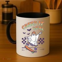 Funny Halloween Creep It Real Skater Skateboarding Ghost Coffee Mug thumb 4