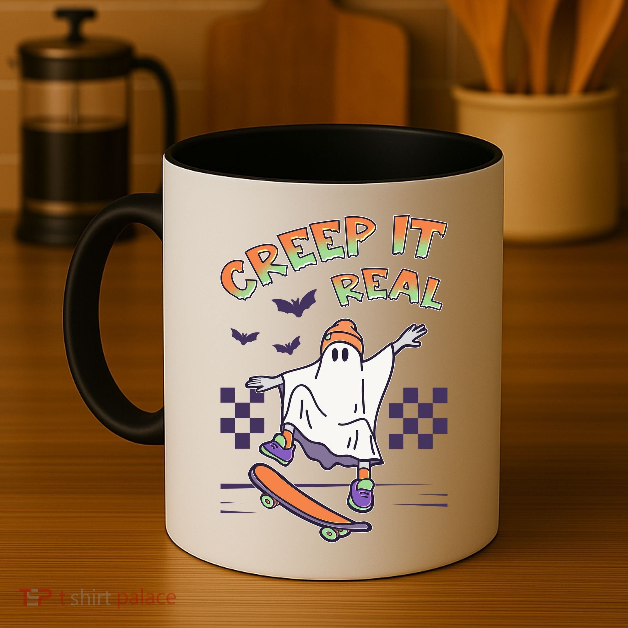 Funny Halloween Creep It Real Skater Skateboarding Ghost Coffee Mug