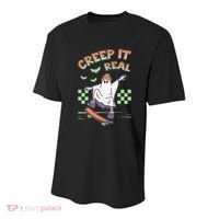 Funny Halloween Creep It Real Skater Skateboarding Ghost Youth Performance Sprint T-Shirt thumb 0