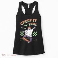 Funny Halloween Creep It Real Skater Skateboarding Ghost Women's Tank Top thumb 0