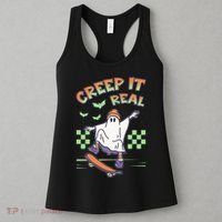 Funny Halloween Creep It Real Skater Skateboarding Ghost Women's Tank Top thumb 3