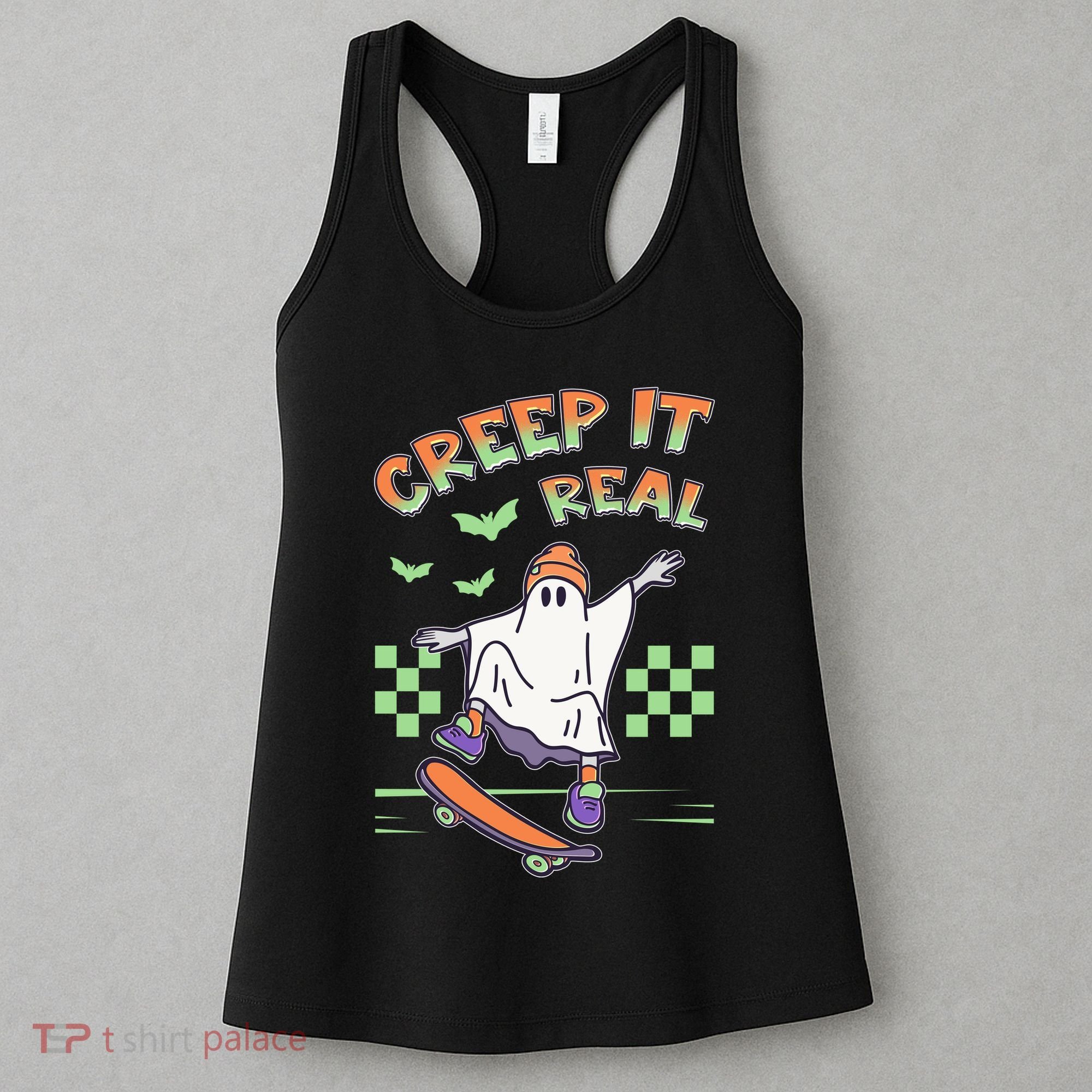 Funny Halloween Creep It Real Skater Skateboarding Ghost Women's Tank Top