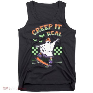 Funny Halloween Creep It Real Skater Skateboarding Ghost Tank Top