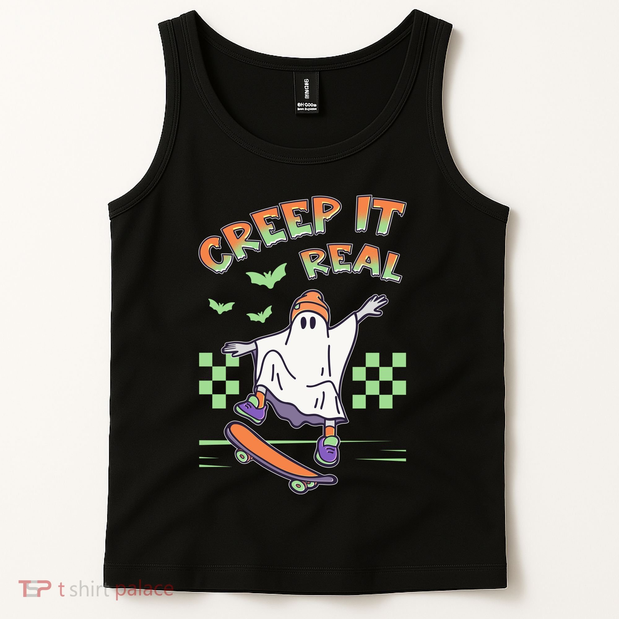Funny Halloween Creep It Real Skater Skateboarding Ghost Tank Top