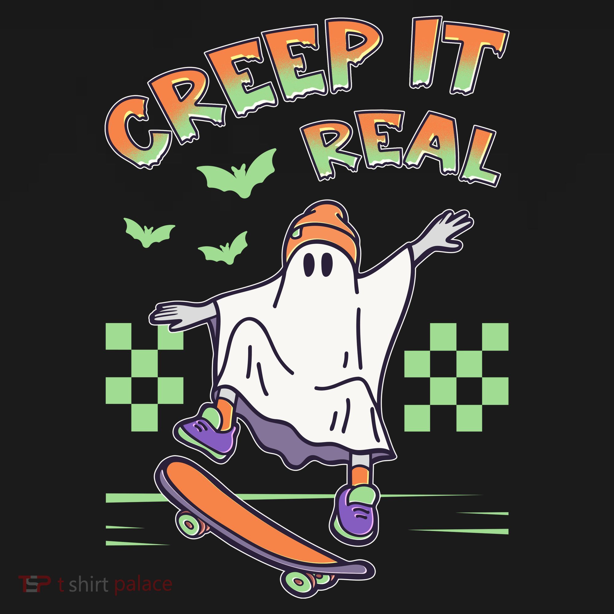 Funny Halloween Creep It Real Skater Skateboarding Ghost Tank Top