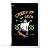 Funny Halloween Creep It Real Skater Skateboarding Ghost Golf Towel thumb 0