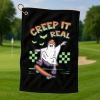 Funny Halloween Creep It Real Skater Skateboarding Ghost Golf Towel thumb 1