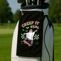 Funny Halloween Creep It Real Skater Skateboarding Ghost Golf Towel thumb 2