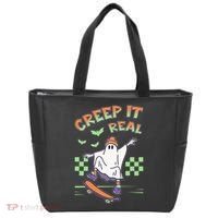Funny Halloween Creep It Real Skater Skateboarding Ghost Tote Bag thumb 0