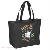 Funny Halloween Creep It Real Skater Skateboarding Ghost Tote Bag thumb 2