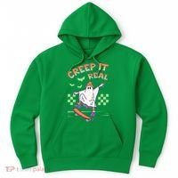 Funny Halloween Creep It Real Skater Skateboarding Ghost Hoodie thumb 0