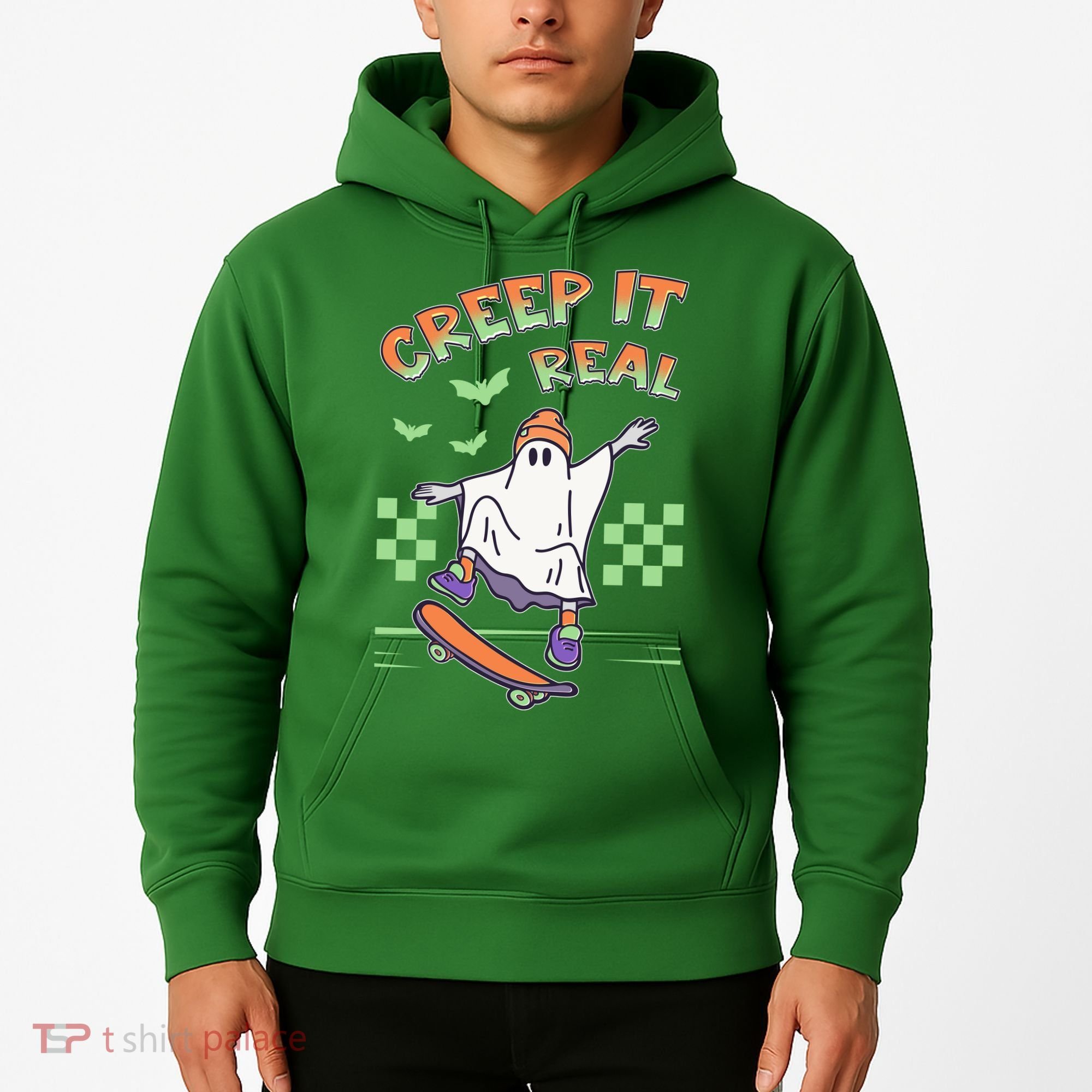 Funny Halloween Creep It Real Skater Skateboarding Ghost Hoodie