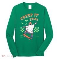 Funny Halloween Creep It Real Skater Skateboarding Ghost Long Sleeve Shirt thumb 0