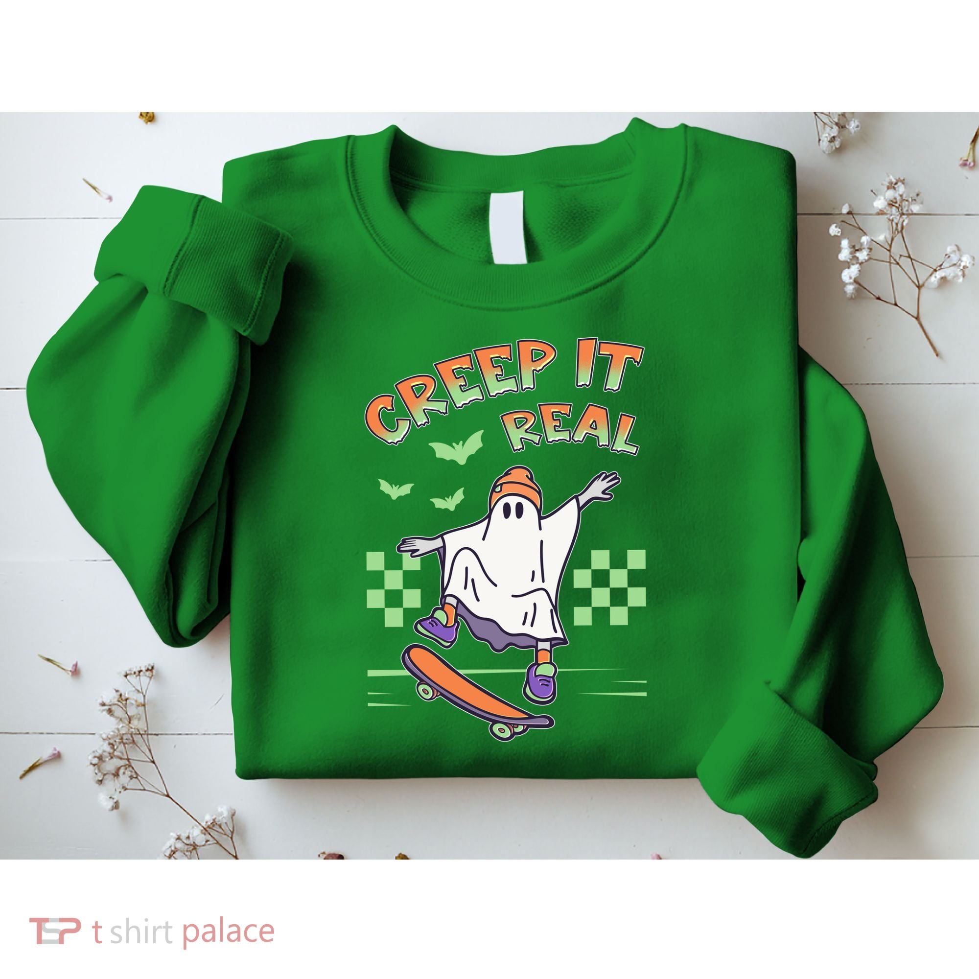 Funny Halloween Creep It Real Skater Skateboarding Ghost Sweatshirt