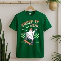 Funny Halloween Creep It Real Skater Skateboarding Ghost T-Shirt thumb 2