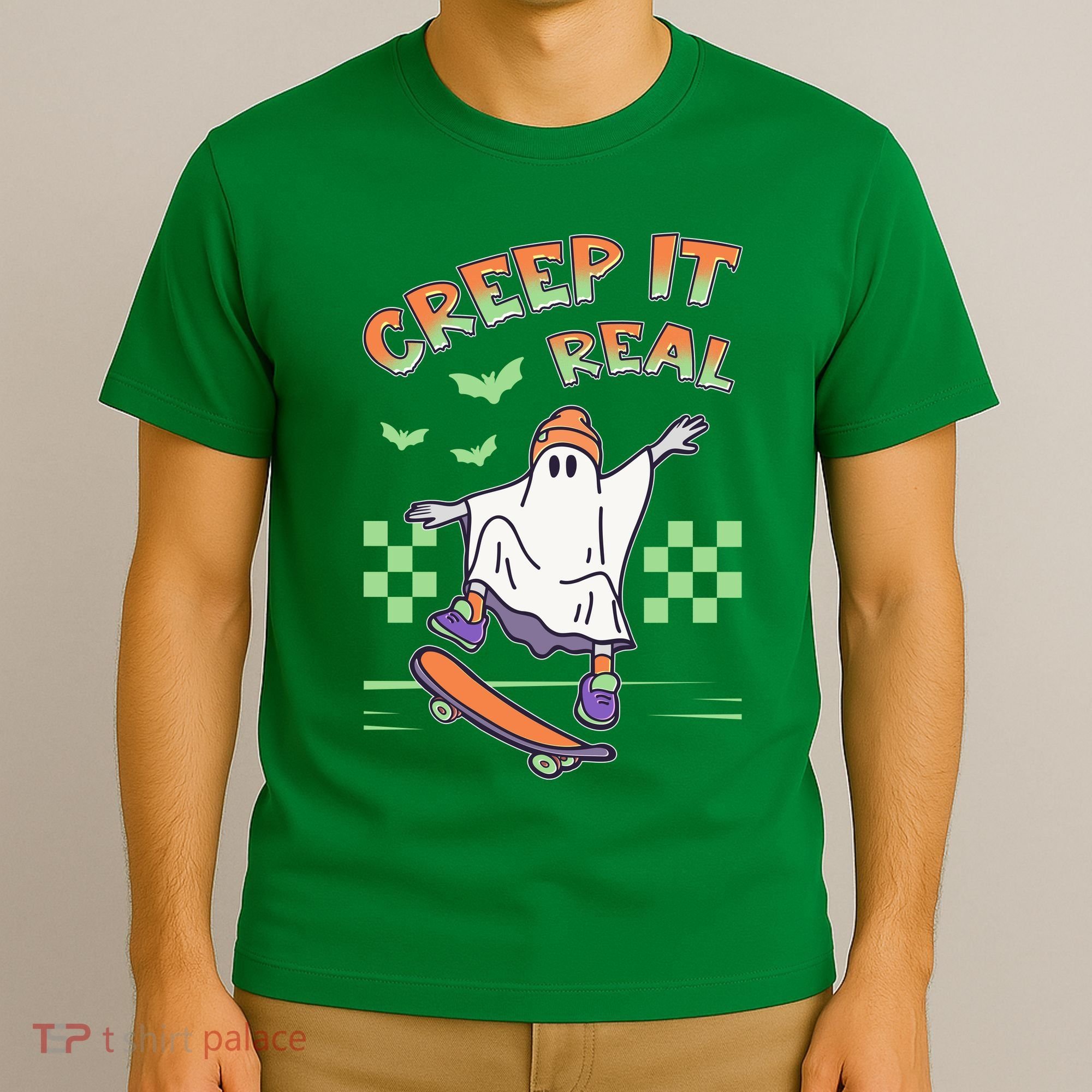 Funny Halloween Creep It Real Skater Skateboarding Ghost T-Shirt