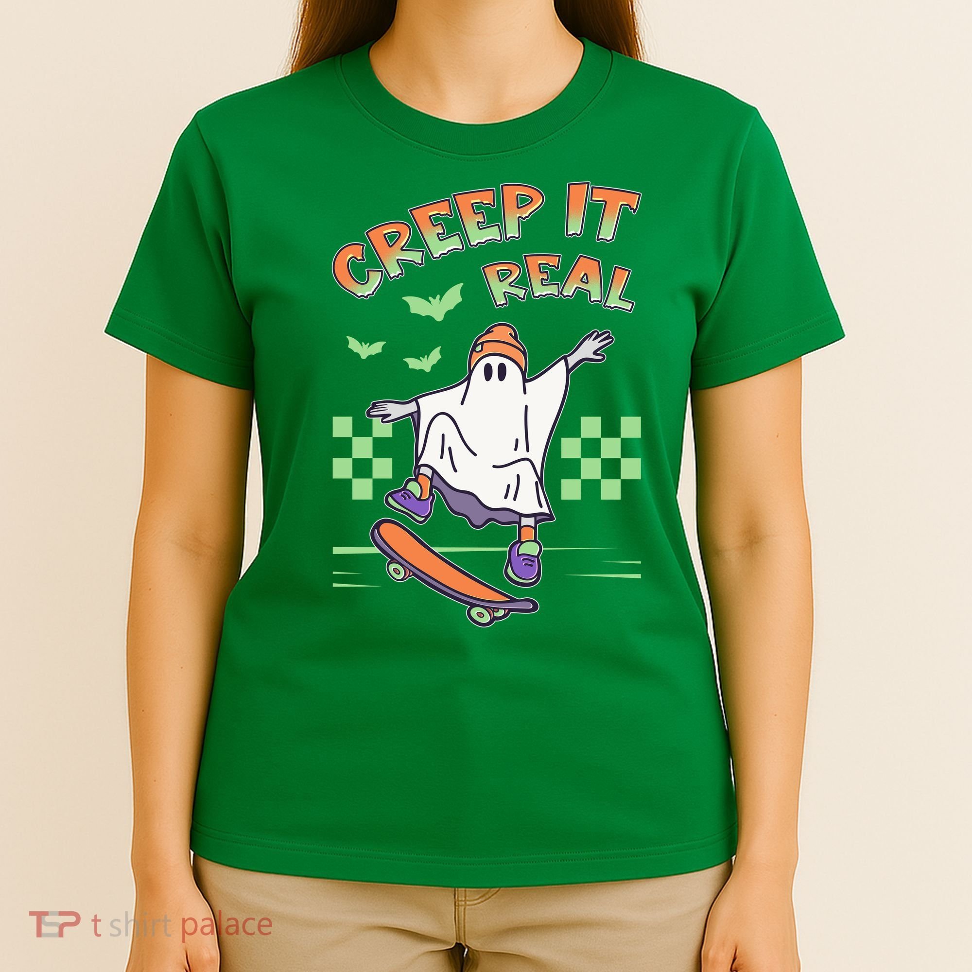 Funny Halloween Creep It Real Skater Skateboarding Ghost T-Shirt