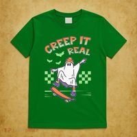 Funny Halloween Creep It Real Skater Skateboarding Ghost T-Shirt thumb 5