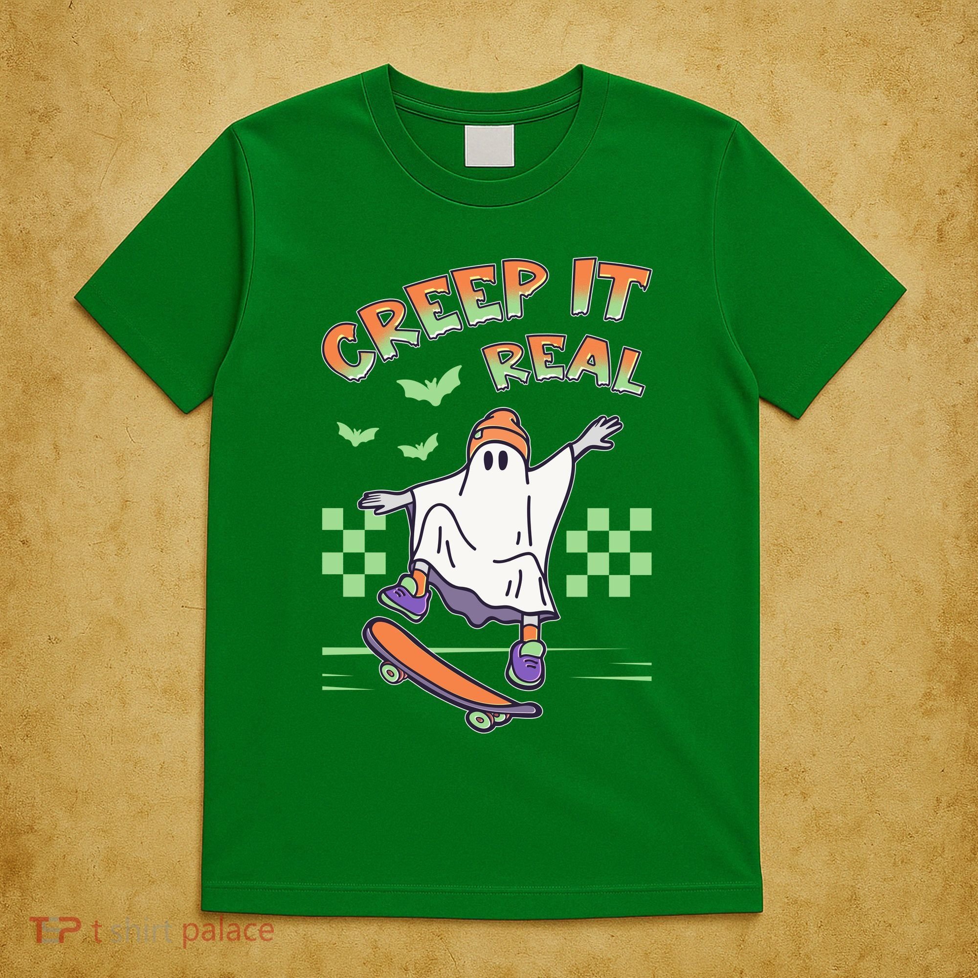 Funny Halloween Creep It Real Skater Skateboarding Ghost T-Shirt