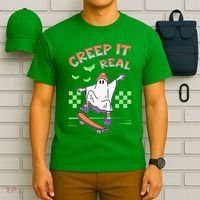 Funny Halloween Creep It Real Skater Skateboarding Ghost T-Shirt thumb 6
