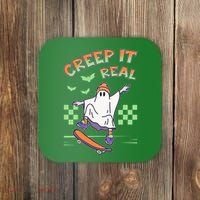 Funny Halloween Creep It Real Skater Skateboarding Ghost Coaster thumb 0