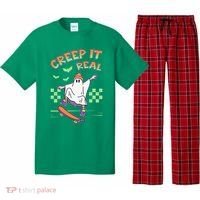 Funny Halloween Creep It Real Skater Skateboarding Ghost Pajama Set thumb 0