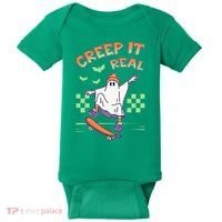 Funny Halloween Creep It Real Skater Skateboarding Ghost Baby Bodysuit thumb 0