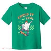 Funny Halloween Creep It Real Skater Skateboarding Ghost Toddler T-Shirt thumb 0