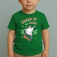 Funny Halloween Creep It Real Skater Skateboarding Ghost Toddler T-Shirt thumb 2