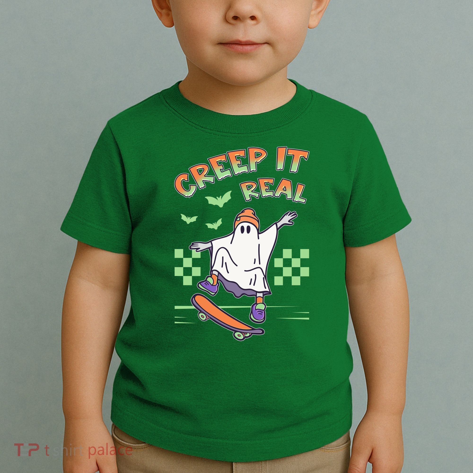 Funny Halloween Creep It Real Skater Skateboarding Ghost Toddler T-Shirt