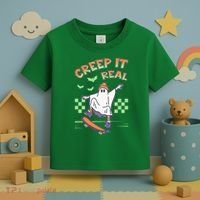 Funny Halloween Creep It Real Skater Skateboarding Ghost Toddler T-Shirt thumb 3