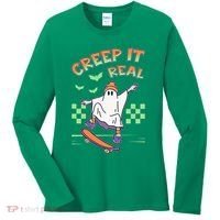 Funny Halloween Creep It Real Skater Skateboarding Ghost Women's Long Sleeve Shirt thumb 0