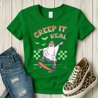 Funny Halloween Creep It Real Skater Skateboarding Ghost Women's T-Shirt thumb 3