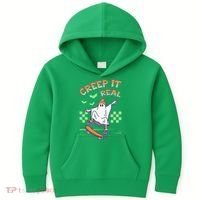 Funny Halloween Creep It Real Skater Skateboarding Ghost Kids Hoodie thumb 0