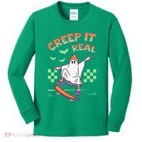 Funny Halloween Creep It Real Skater Skateboarding Ghost Kids Long Sleeve Shirt thumb 0