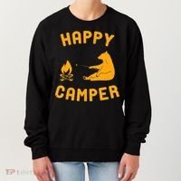 Funny Happy Camper Gift With Bear And Bonfire Gift Women's Sweatshirt thumb 0