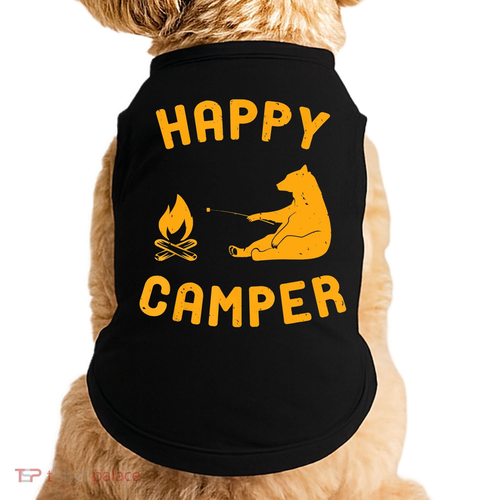 Funny Happy Camper Gift With Bear And Bonfire Gift Doggie Tank